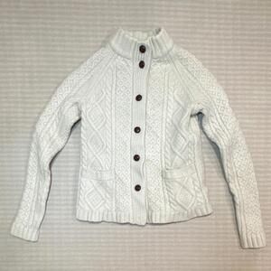 Lands' End Women’s Ivory Cable Knit Lambswool Cardigan Sweater S 6-8 Button Up